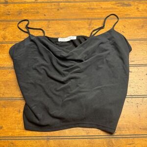 lola grace black cowl neck spaghetti strap crop cami top women's size M